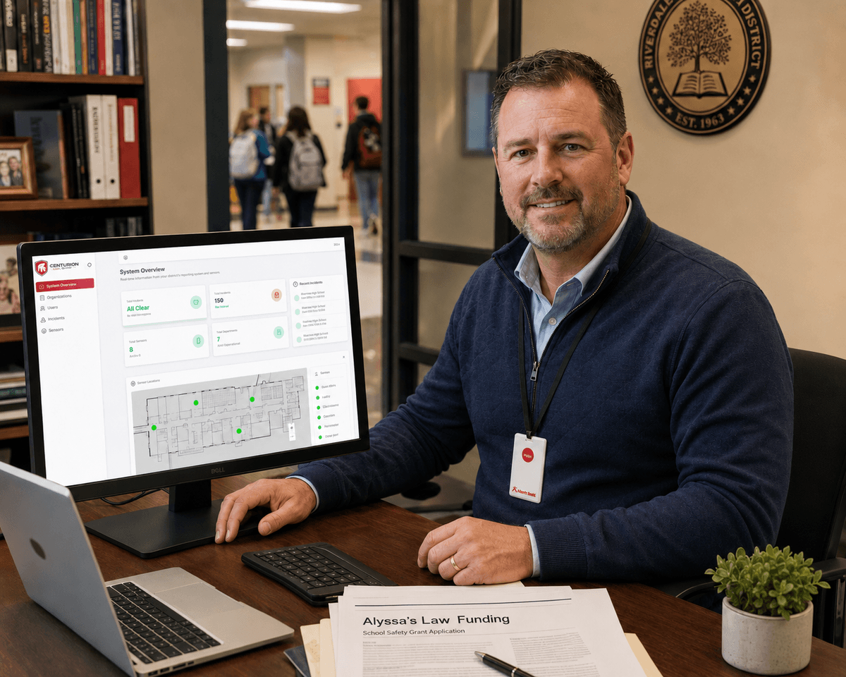 School district administrator monitoring the Centurion Cloud safety dashboard — Positive Proof